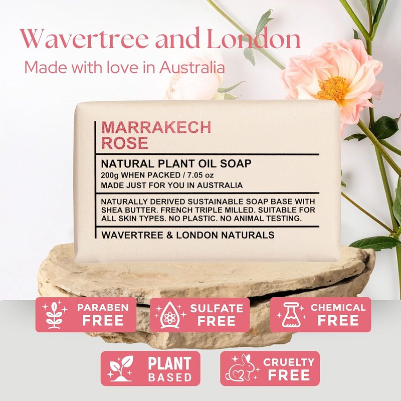 Marrakech Rose Scented Natural Soap Bar - 100% Organic Shea Butter | 7oz Moisturizing Triple Milled Soap