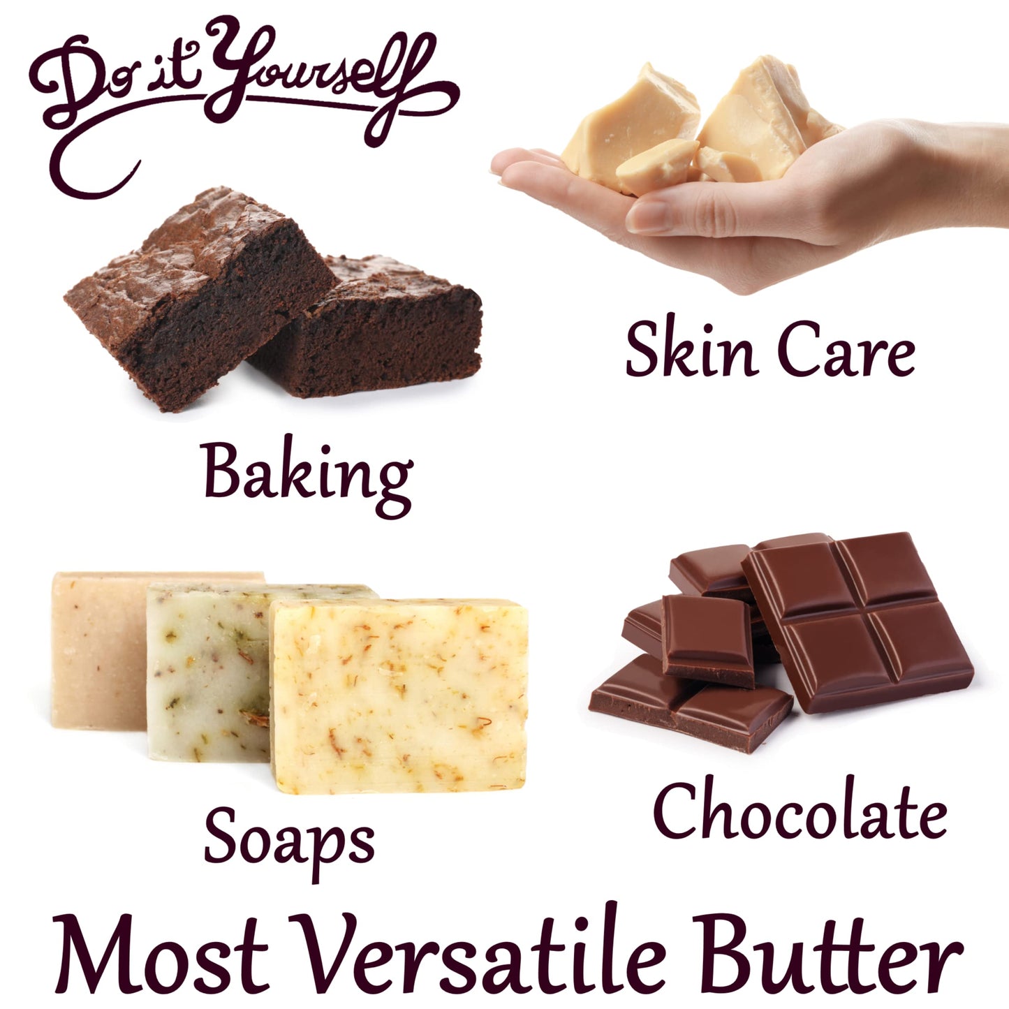 Plant Guru Raw Cocoa Butter 8 oz. 100% Pure Natural Unrefined FOOD GRADE Arriba Nacional Cacao Bean, Great For Chocolate Making, Soap, Lip Balm and Moisturizer For DIY Body Butters