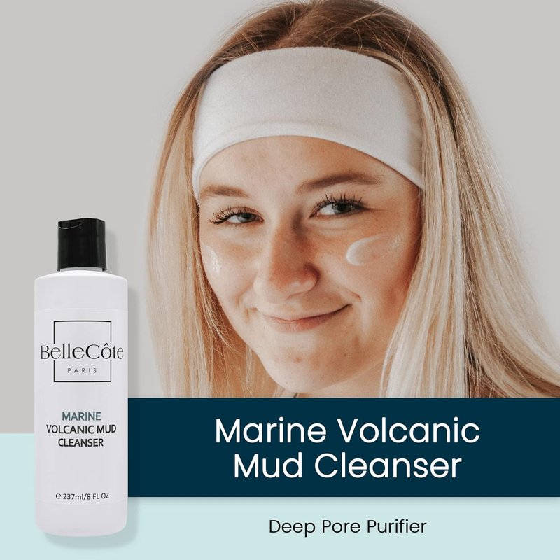 BelleCôte Paris Marine Volcanic Mud Face Cleanser - Detoxifying Clay for Oily & Combination Skin | Pore Reduction & Acne Treatment