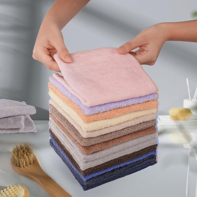 SUMSOFT Cotton Washcloths Face Towel Set 15 Pack Random Colors & Patterns 12x12 inchs Soft Wash Cloths for Body, All-Purpose for Hotel, Spa, & Kitchen