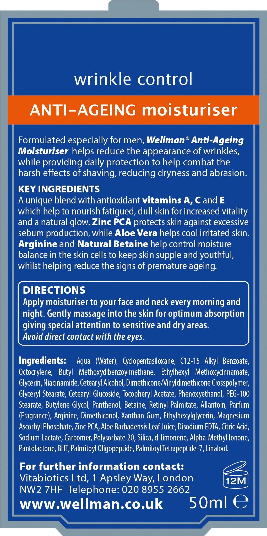 Wellman by Vitabiotics Anti-Ageing Moisturiser 50ml