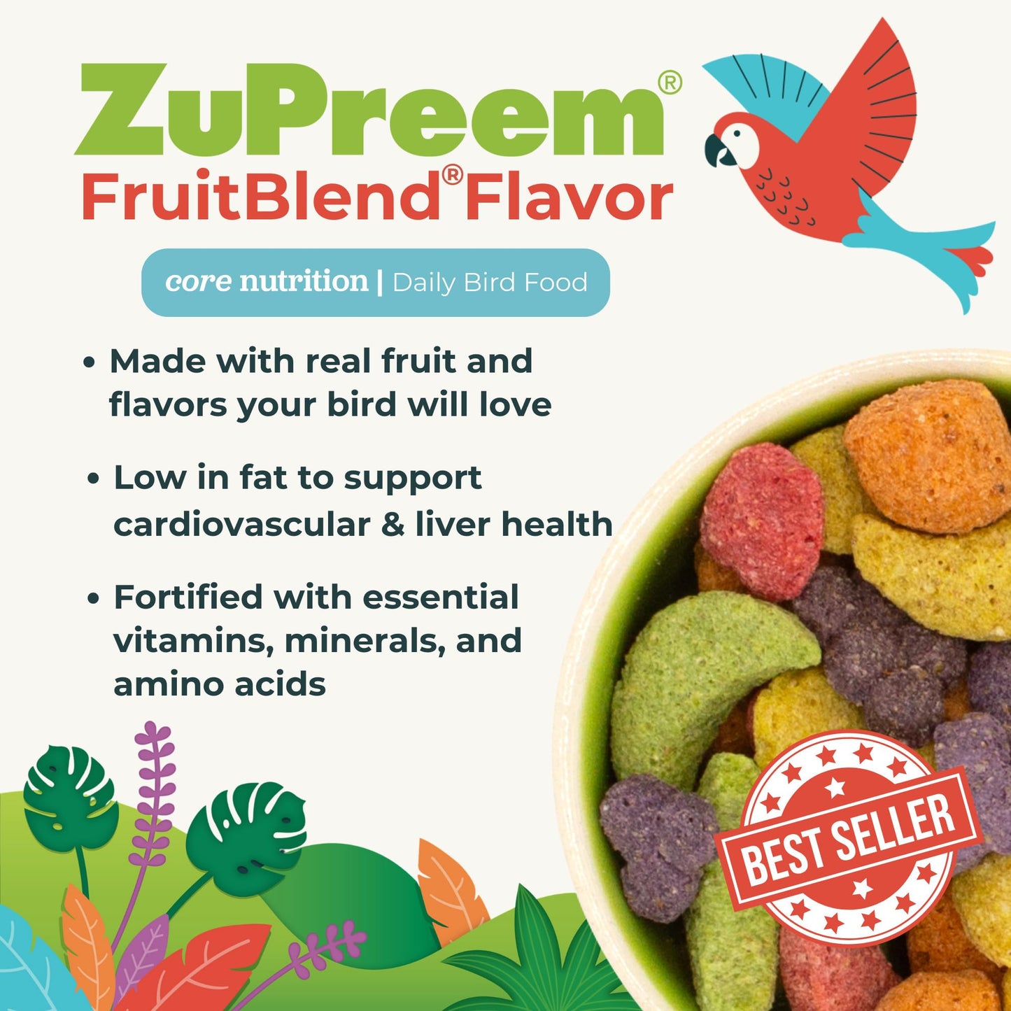 ZuPreem FruitBlend Macaw & Cockatoo Food, Uniform Bird Food, L, 3.5 lb