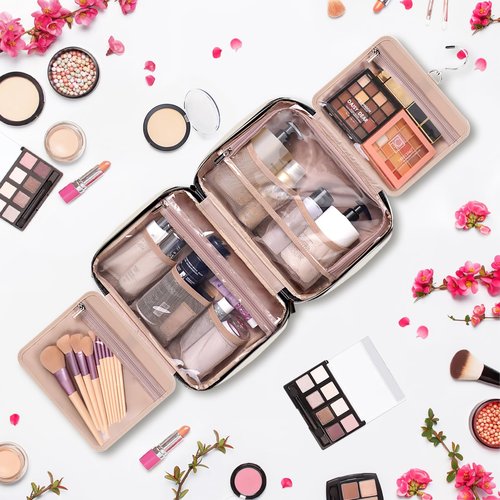 HXLGMD Travel Toiletry Bag for Women, Portable Makeup Cosmetic Bag with Hanging Hook, Travel Essentials 3 in 1 Packing Organizer Travel Bag for Accessories, Shampoo, Full-size Container, Toiletries