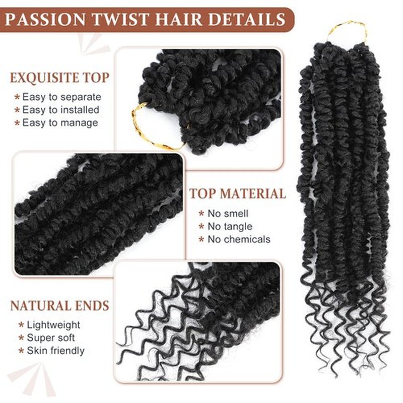 Passion Twist Crochet Hair,Passion Twist Hair 14 Inch,8 Packs Pre-twisted Passion Twist Hair,Short Passion Twist Crochet Braids,Pre Looped Crochet Hair for Black Women(1B)