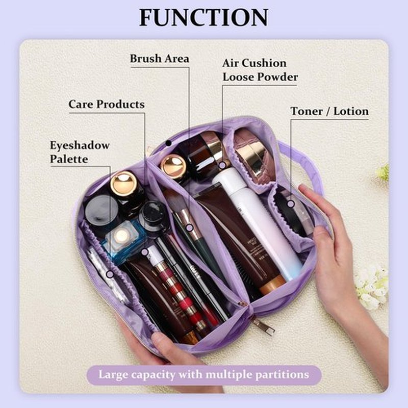LONEDREAM Stoney Clover Preppy Makeup Bag, Large Capacity Travel Cosmetic Bag, Chenille Letter Open Flat Nylon Bag, Purple