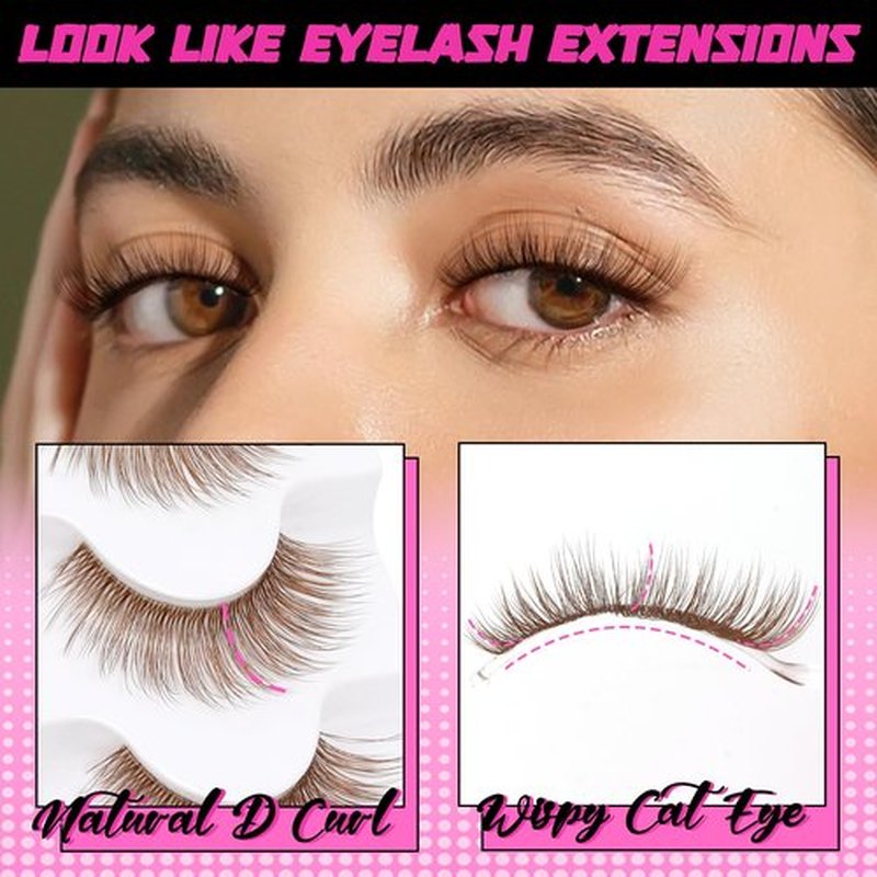 Veleasha Brown Lashes Cat Eye Lashes Wispy Faux Mink Lashes 100% Handmade Natural Look False Eyelashes with Clear Band Lightweight Fluffy False Eyelashes 5 Pairs Pack(Brown03)