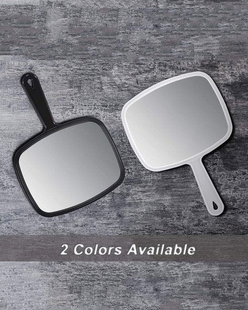 PROTECLE Hand Mirror, Handheld Makeup Mirror with Handle for Barber Hairdressing (Square White 10.3"x7.4")