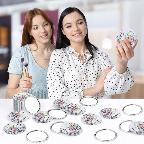 JMZYJZH 12 Pcs Disco Ball Compact Mirror Bulk, Mini Folding Round Disco Makeup Mirror, Women Gift Disco Party Supplies