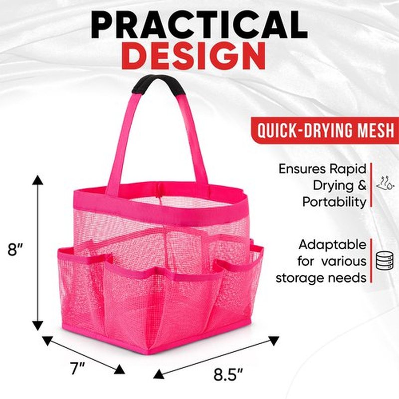 Masirs Mesh Shower Caddy Bag - Collapsible, Portable Bathroom Organizer for Travel, Gym, and Dorm Use. Easily Carry and Organize College Dorm, Bathroom Toiletry Essentials. (Pink)