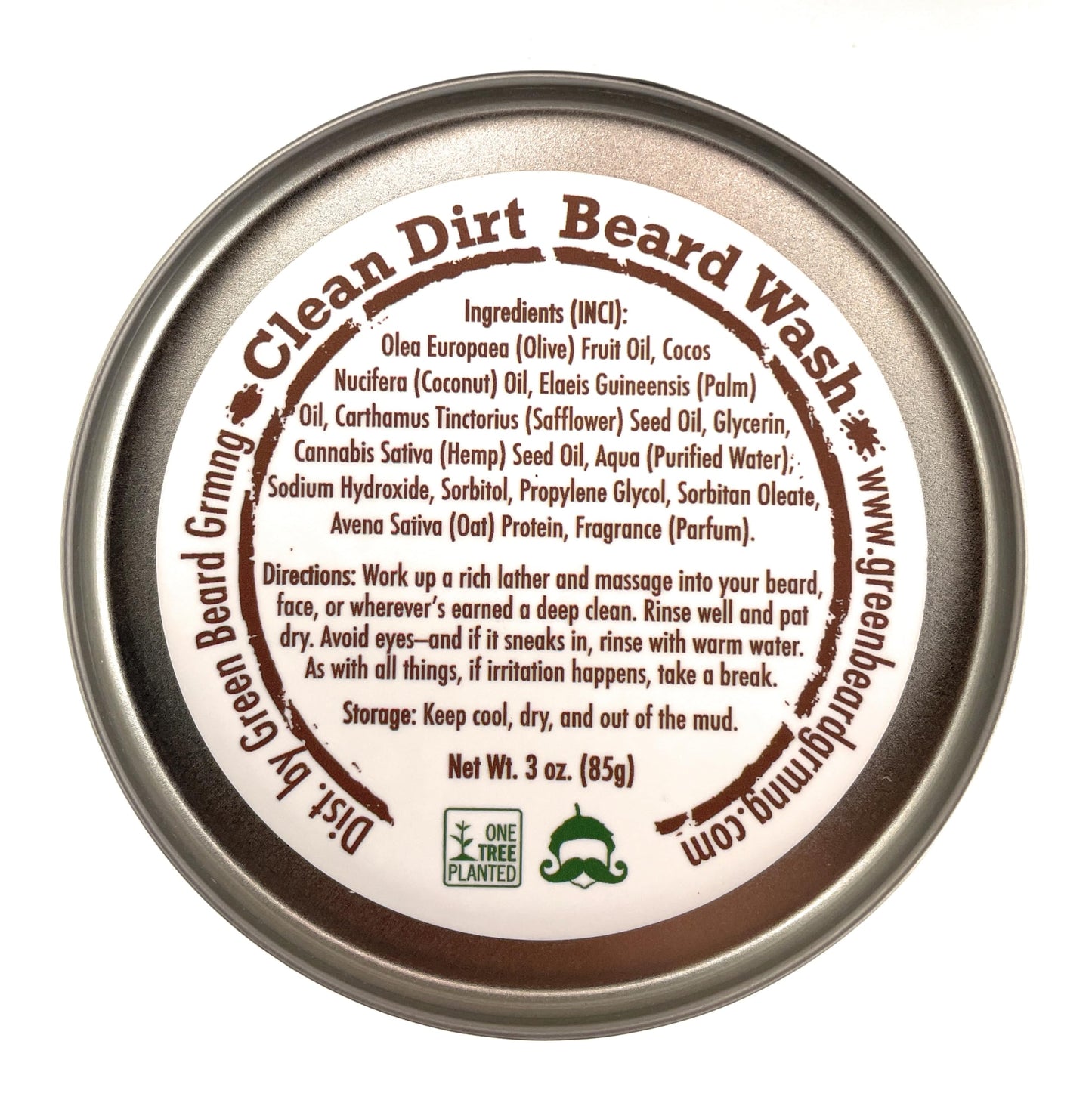 Green Beard Grmng Natural Beard Wash Bar for Men – Solid Shampoo with Olive Oil & Hempseed Oil – Cleans, Softens, and Moisturizes – Beard & Mustache Wash Bar 3 Ounce (Pack of 1), Clean Dirt