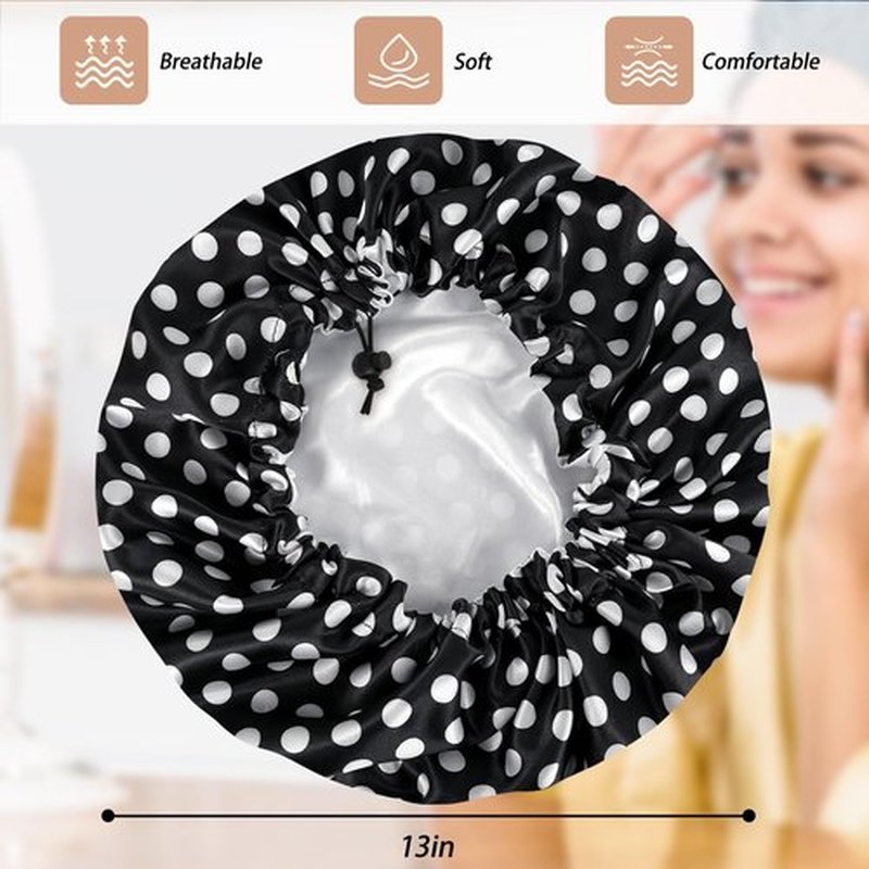 Satin Bonnet Silk Bonnet for Curly Hair Bonnet Braid Bonnet for Sleeping Bonnets for Women Large Double-Layer Adjustable(Dots)