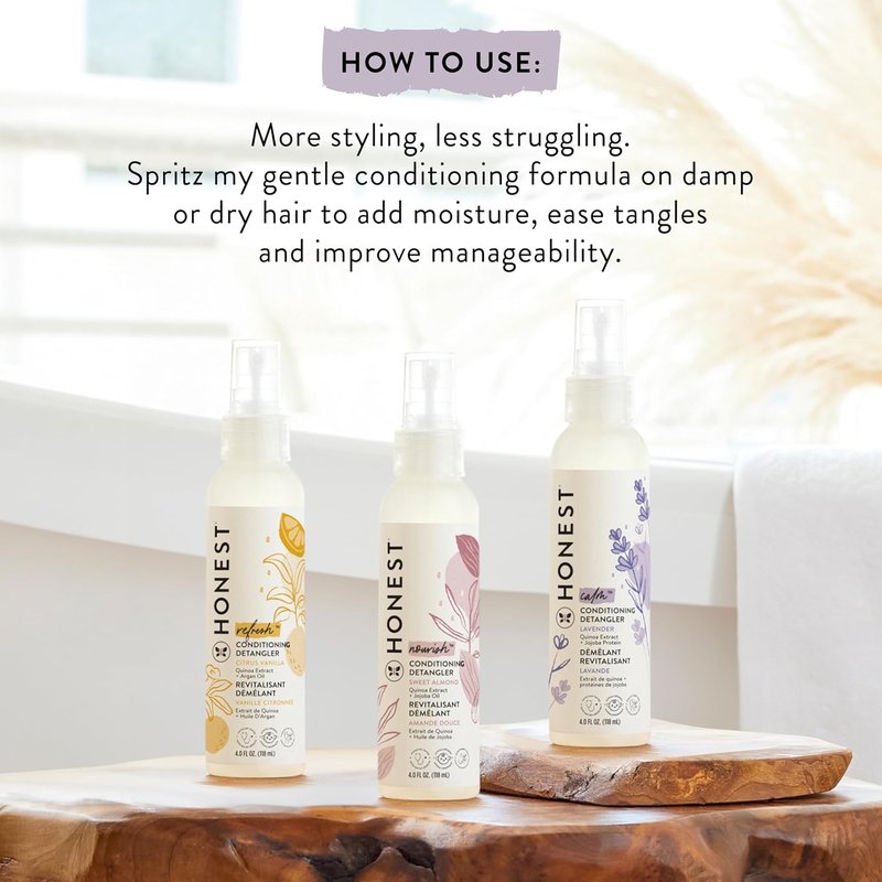 Conditioning Hair Detangler Spray Variety Pack - Tear-Free & Hypoallergenic | Lavender, Citrus Vanilla, Sweet Almond | 4 fl oz Each (Pack of 3)