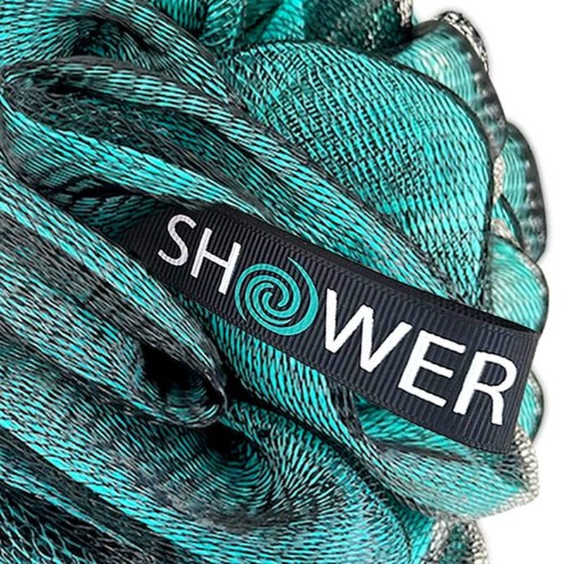 SHOWER BOUQUET Loofah-Charcoal Bath-Sponge-Blue-Green XL-75g Extra Large 4 Pack, Soft Mesh Color & Black Set, Loufa Puff - Exfoliating Body Scrubber for Women and Men: Soothing Exfoliator