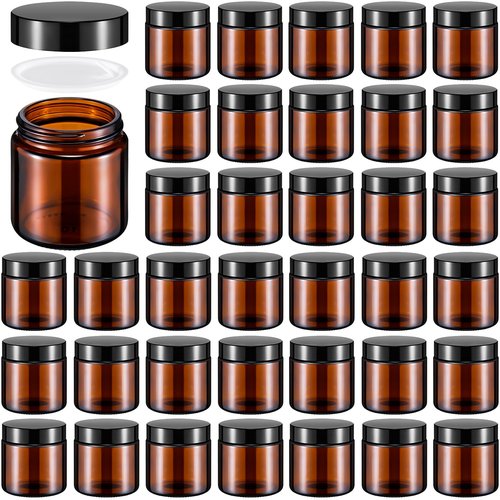 Norme 36 Pcs 4 oz Glass Jars with Lids Leakproof Round Airtight Jars Empty Cosmetic Jars with Inner Liners Lid for Storing Lotions Powder Ointments Candle Making (Black,Amber)