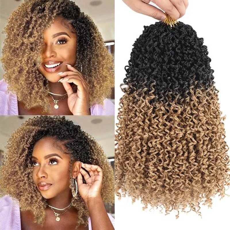 Fovbuty Pre-twisted Yanky Twists Crochet Braiding Hair 8inch Ombre Blonde Short Passion Twists Crochet Hair Pre-looped Curly Crochet Braids Hair Extensions for Butterfly Locs 1B/27#-9packs