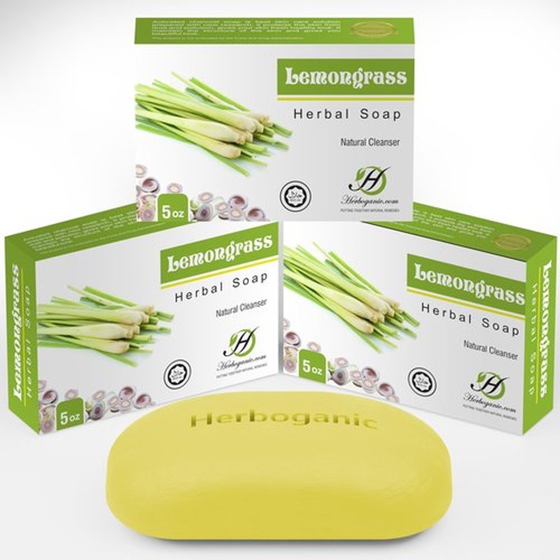 HERBOGANIC Lemongrass Herbal Soap | Pack of 3 of 5oz soap Bar | Natural Bar Soap for Face and Body | Hydrating and Nourishing | Suitable for Men and Women