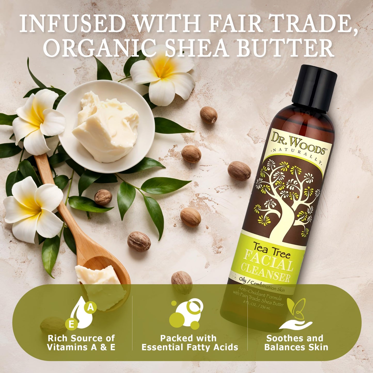 Dr. Woods Tea Tree Liquid Facial Cleanser - Made with Organic Shea Butter, Natural Tea Tree Oil Face Wash for Men and Women, Paraben, Phthalate and Sulfate Free - 8 Fl Oz