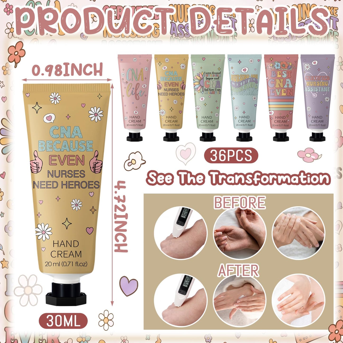 Swiffen 36 Pcs Cna Week Gifts Bulk 2026 Nurse Appreciation Gifts Cna Retro Cartoon Hand Lotion for Women Mini Hand Lotion Travel Size Moisturizing for Nursing Student Medical Assistant Accessories