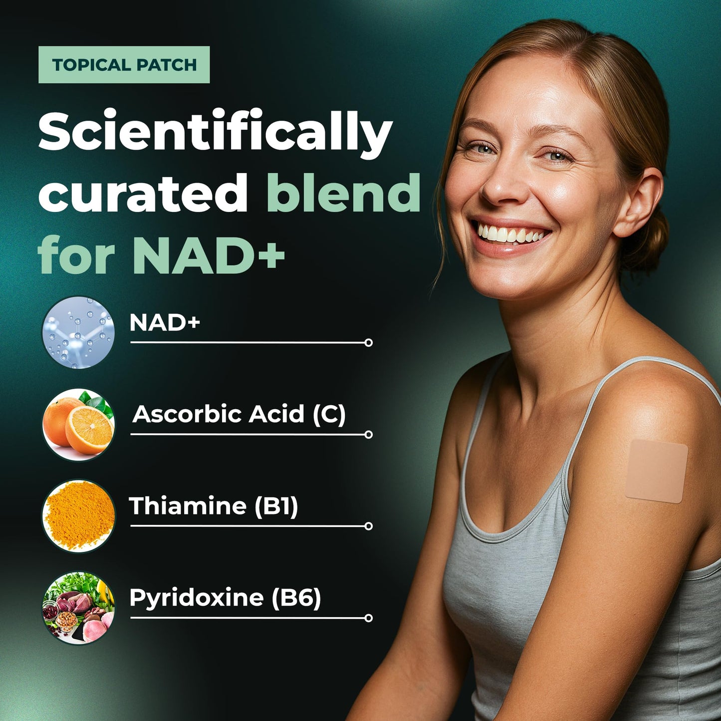 NAD Patches for Women & Men | NAD+ Patch for Energy & Healthy Aging | with CoQ10 & Nicotinamide | 60 Day Supply