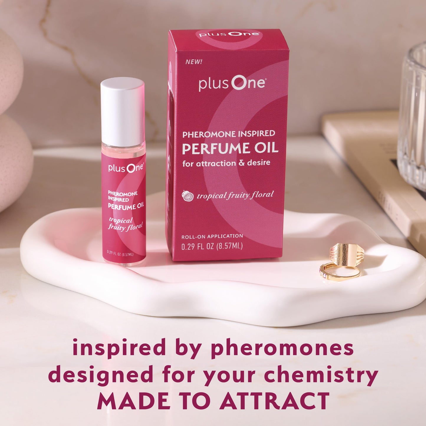 plusOne Pheromone Inspired Perfume Oil – Tropical Fruity Floral – Rollerball with Passionfruit, Orchid & Coconut Milk – 0.34 fl oz