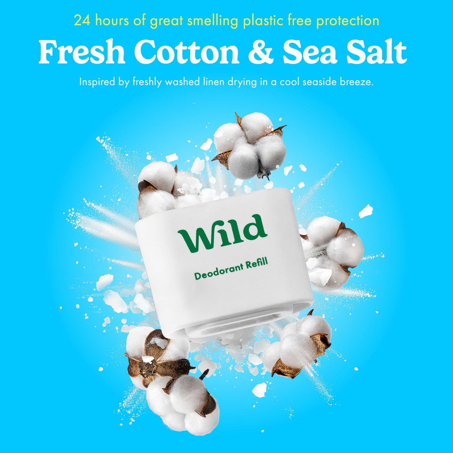 Wild Aluminum Free Natural Deodorant Starter Kit - Refillable Black Case - Natural Ingredients & 24 Hour Odor Protection - Women & Men's - Fresh Clean Scents Variety Pack - Case + 3 Refills