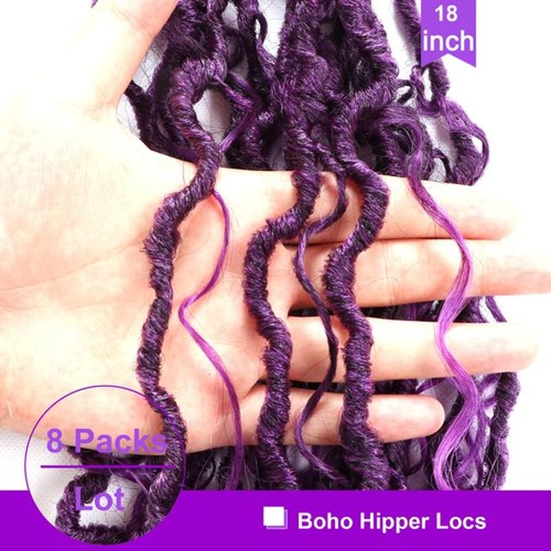 8 Packs Goddess Locs Crochet Hair 18 Inch Faux Locs Crochet Hair for Black Women Pre Looped Soft Locs with Curly Ends (18 Inch (Pack of 8), #1B/Purple)