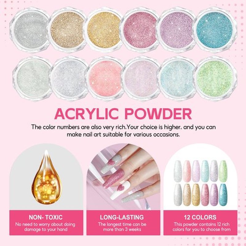 COSCELIA Acrylic Nail Kit with U V Light, 27PC Nude Pink Clear Acrylic Powder Glitter Powder Nail Kit with Everything for Beginners Full Manicure Supplies Home DIY