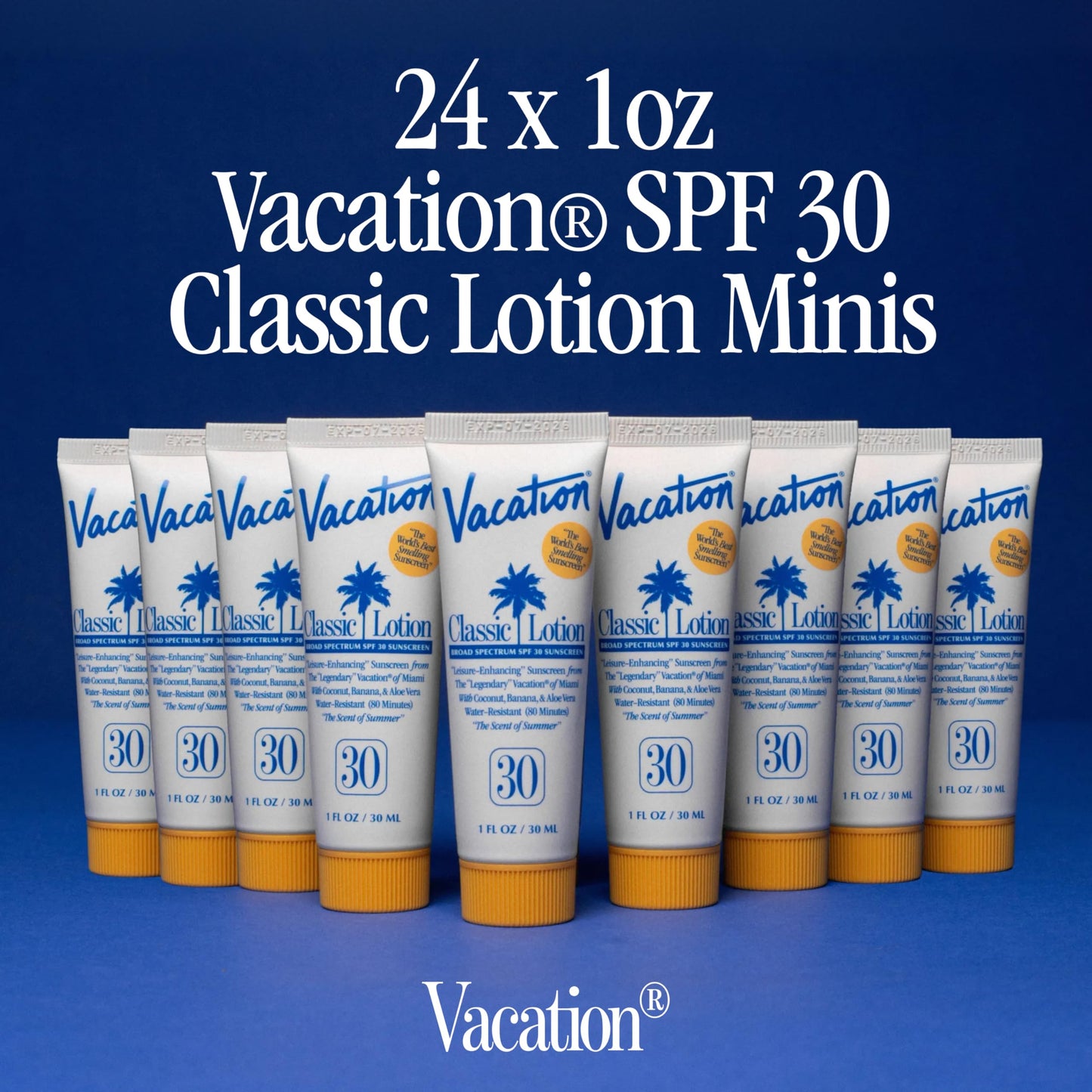 Vacation Mini Classic SPF 30 Sunscreen Lotion, 1 Fluid Ounce, Pack of 24 - Invisible, No White Cast, Water-Resistant, Vegan, Dermatologist-Tested, Travel Size