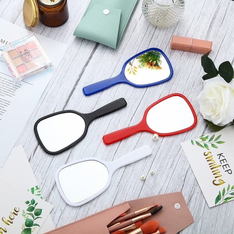 Jetec Small Handheld Hand Mirror Compact Travel Makeup Mirror Handheld Cosmetic Personal Mirror Portable Vanity Mirror 3.15 * 7.09inch(Blue, Black, Red, White,8 Pieces)