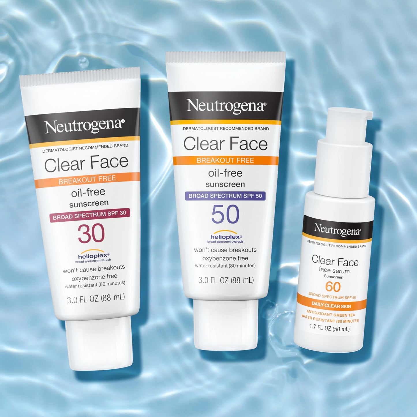 Neutrogena Clear Face Serum Sunscreen with Green Tea,Broad Spectrum SPF 60,Non-Comedogenic Face Sunscreen for Lightweight UVA/UVB Protection,Oxybenzone- & Fragrance-Free,1.7 fl. oz,(Pack of 2)