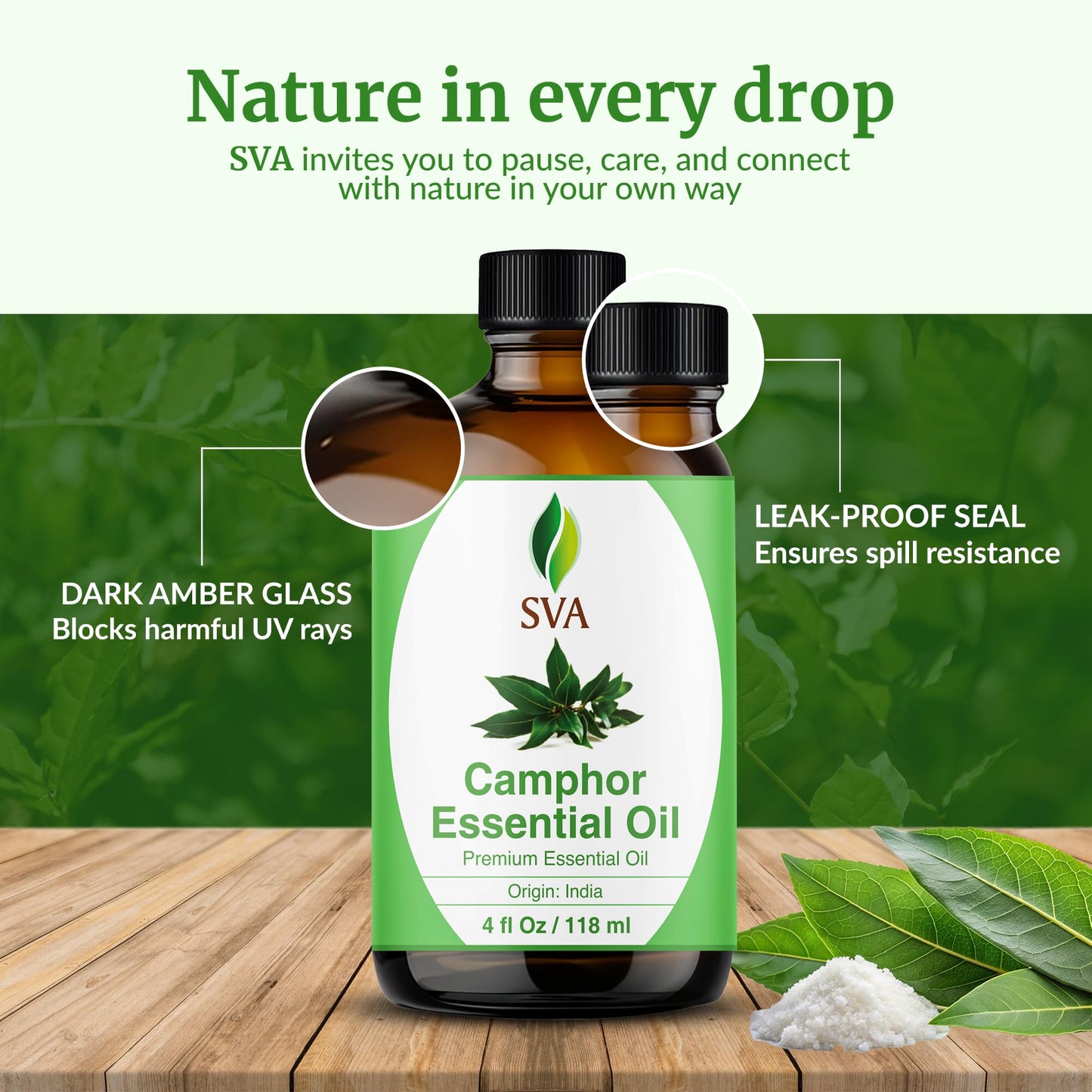 SVA Camphor Essential Oil, Glass Bottle with Dropper, 4 Fl Oz (118 ml)