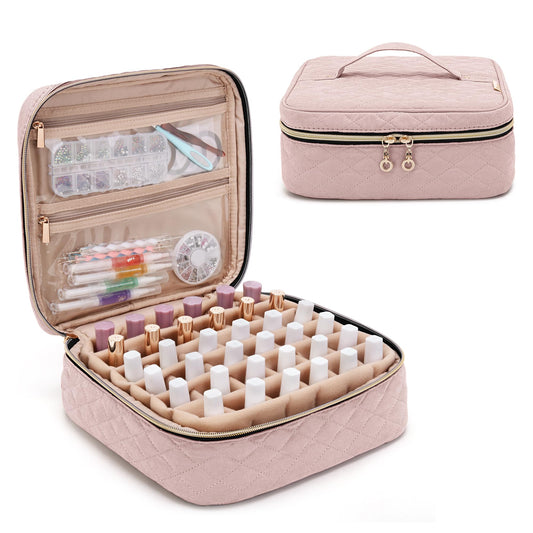 Yarwo Nail Polish Carrying Bag Holds 36 Bottles (15ml/0.5 fl.oz), Travel Storage Organizer for Nail Polish and Manicure Accessories, Dusty Rose (Bag Only)