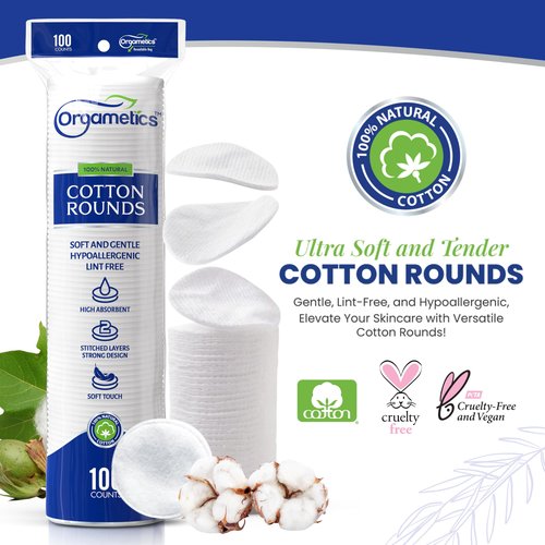 Orgametics Cotton Rounds, 100% Natural Turkish Cotton Premium Makeup Remover and Facial Cleansing Round Pads, Lint Free, Hypoallergenic and Ultra Soft, Luxury Quality (400 Count-Pack of 4)