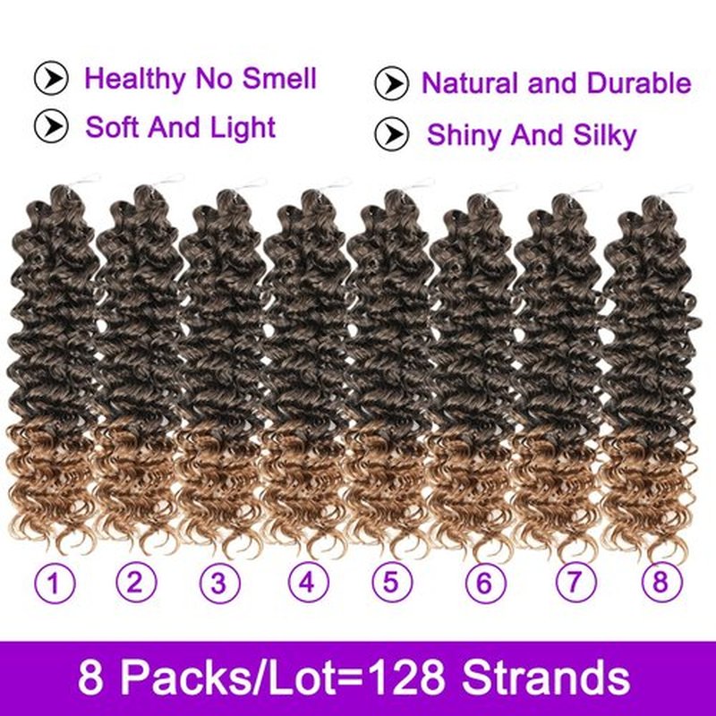 ZRQ GoGo Curl Crochet Hair 14 Inch Curly Crochet Hair T27,8 Packs Ocean Wave Crochet Hair Natural Hairstyles,Ombre Beach Curl Water Wave Deep Twist Crochet Hair Extensions(14 Inch,T27)