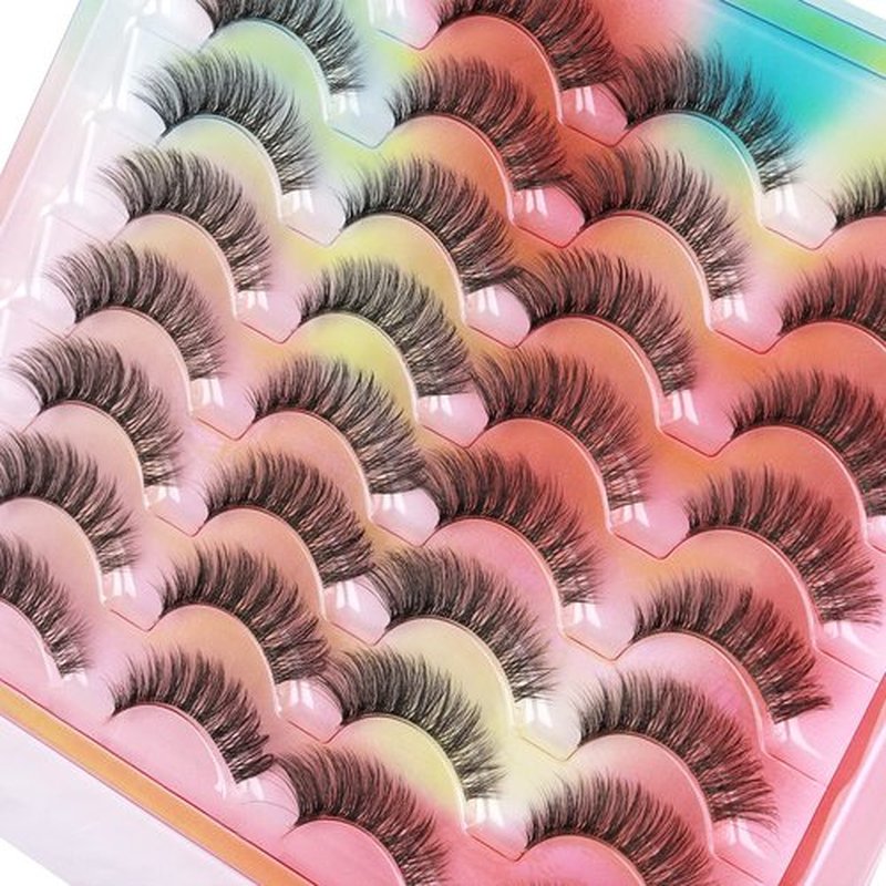 False Eyelashes Natural Look Clear Band Mink Lashes Fluffy 5D Cat Eye Lashes Wispy Faux Mink Strip Lashes Pack by Kiromiro