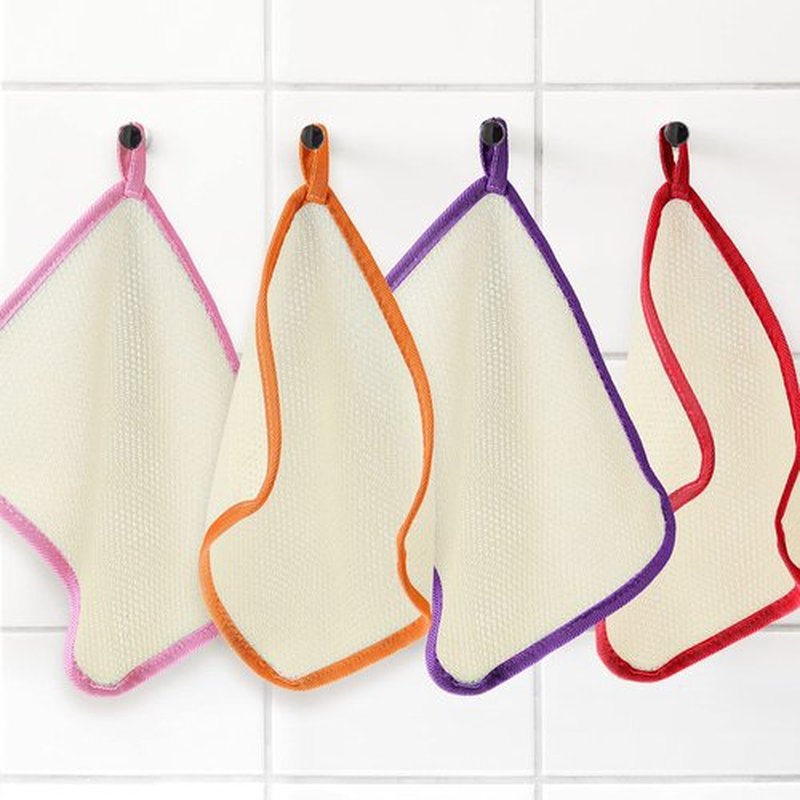 Tatuo 5 Pcs Exfoliating Face and Body Wash Cloths Towel Weave Bath Cloth Exfoliating Scrub Cloth Massage Bath Cloth for Women and Men, 10.63 x 9.05 Inch (Green, Orange, Pink, Purple, Red Edge)