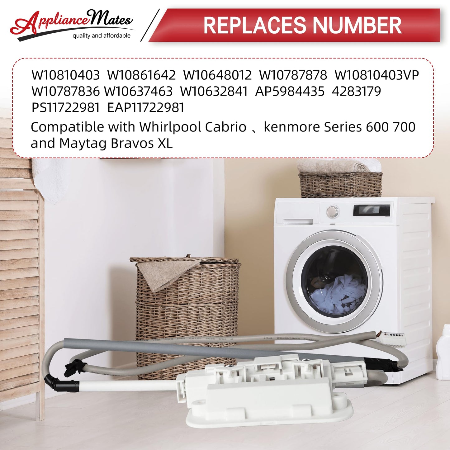 Upgraded W10787836 W10861642 WPW10619844 W10059230 W10810403 Lid Lock Assembly Compatible With Whirlpool Cabrio Washer Lid Lock and Maytag Bravos XL Kenmore Series 600 700