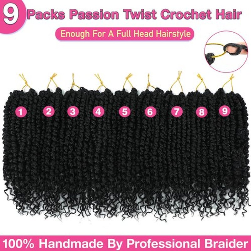 9 Packs Passion Twist Crochet Hair 10 Inch Pre-twisted Passion Twist Hair Pre Looped Crochet Passion Twist Hair Bohemian Short Passion Twist Crochet Braids Hair for Women Girls and Kids (10Inch,1#)