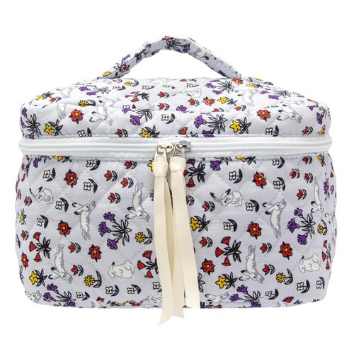 PAZIMIIK Cotton Makeup Bag for Women Large Quilted Travel Cosmetic Case Girls' Make Up Organizer,Bunny Blue