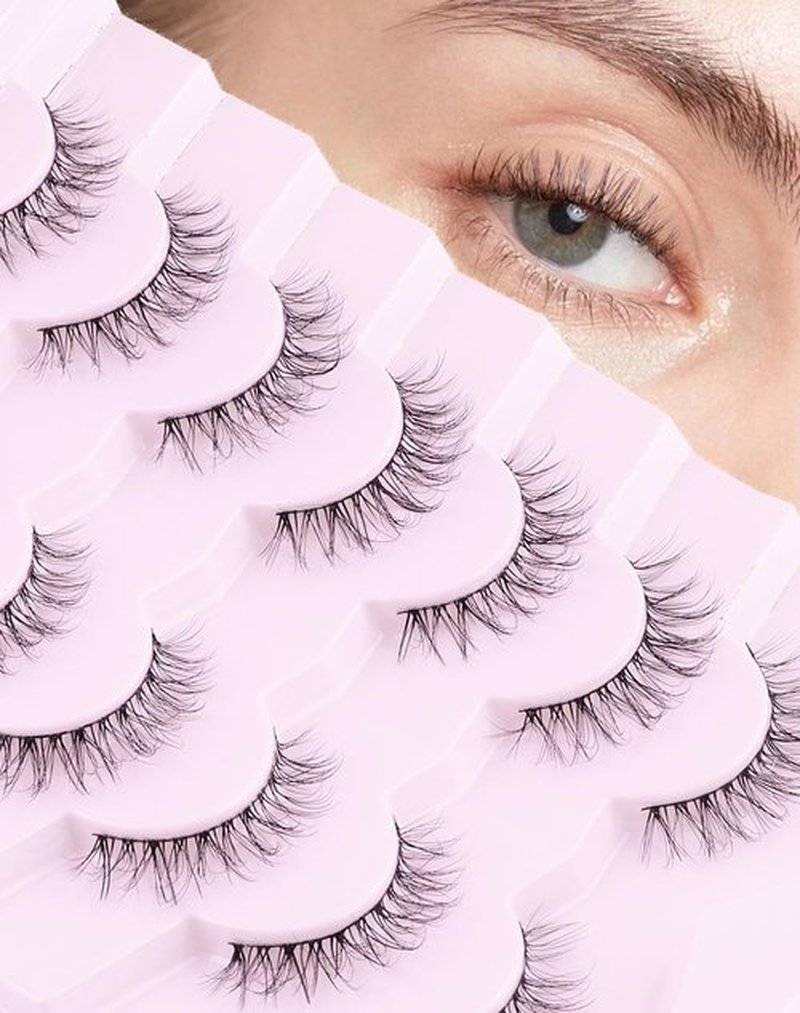 Eyelashes Natural Look Fake Eyelashes Natural Lashes Lightweight False Eyelashes Wispy Lashes 3D Faux Mink Eyelashes 7 Pairs D3