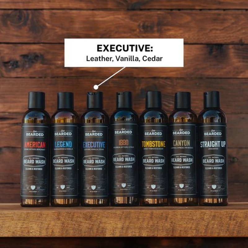 Live Bearded: Beard Wash - Executive - Beard and Face Wash - 8 fl. oz. - Water-Based Formula with All-Natural Ingredients for a Gentle, Deep Cleanse - Made in the USA