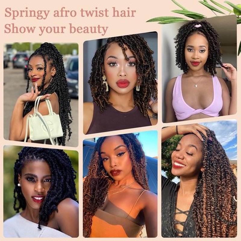 Marley Twist Braiding Hair 10 Inch Afro Twist Hair 3 Packs Kinky Twist Hair Black Springy Afro Twist Hair Pre fluffed Marley Twist Braiding Hair for Black Women (1B#, 10 Inch(Pack of 3))