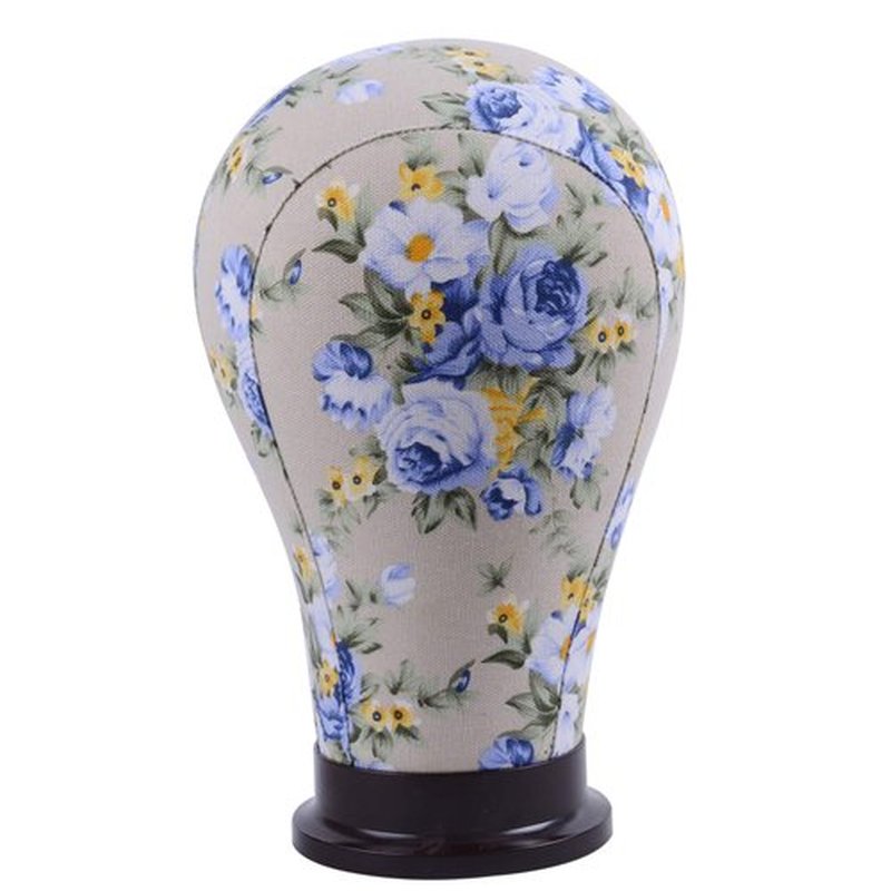 YANTAISIYU 1 Piece Canvas Block Head Mannequin Head for Hair Extension Lace Wigs Making and Display Styling (Blue 21")