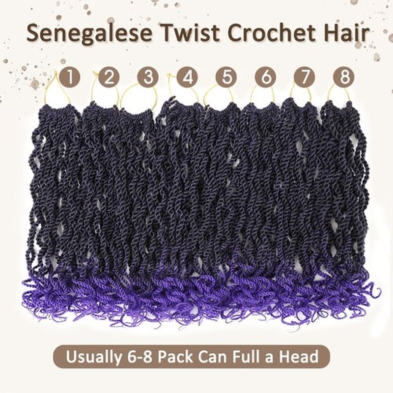 Kachanaa 8 Inch Senegalese Twist Crochet Hair for Black Women 8 Pack Pre Looped Crochet Braids With Curly Ends Pre Twisted Crochet Small Hair Synthetic Havana Twist Braiding Hair for Kids Tpurple#