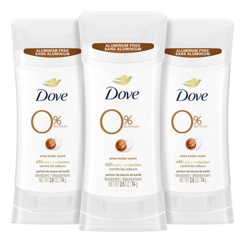 Dove Deodorant Stick Shea Butter 3 Count Non-irritating Deodorant for Underarm Care Kindest Aluminum Free Deodorant 2.6 oz