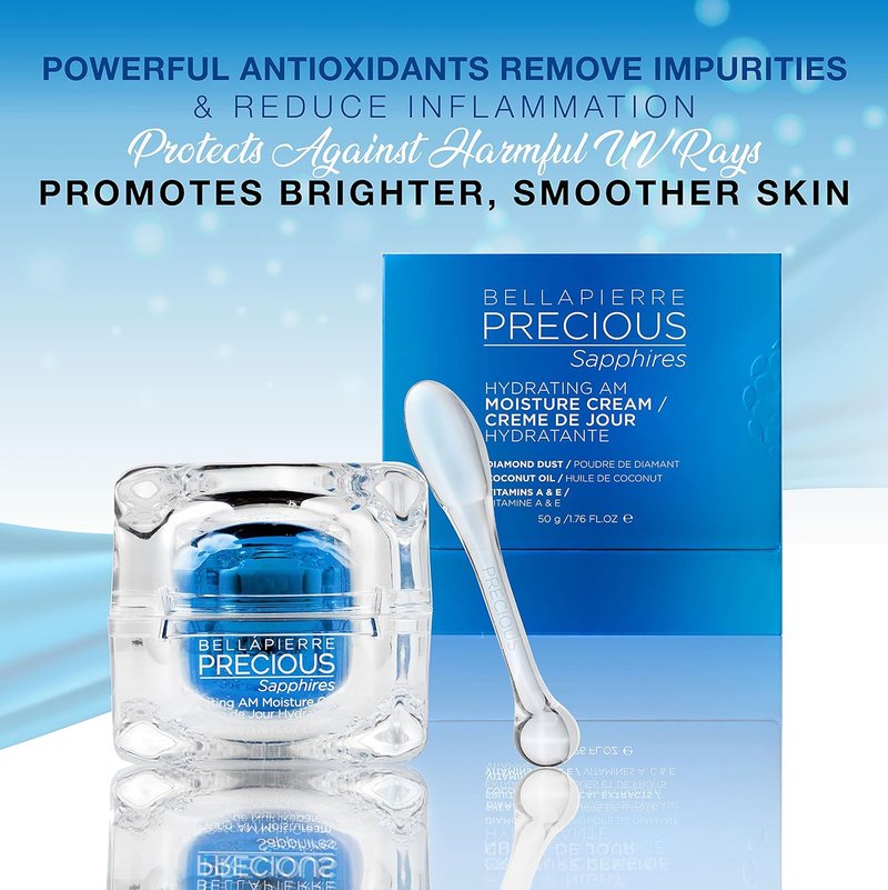 Bellapierre Precious Sapphires Hydrating AM Moisture Cream - Daily Facial Moisturizer with Coconut Oil & Vitamin E | 1.76oz