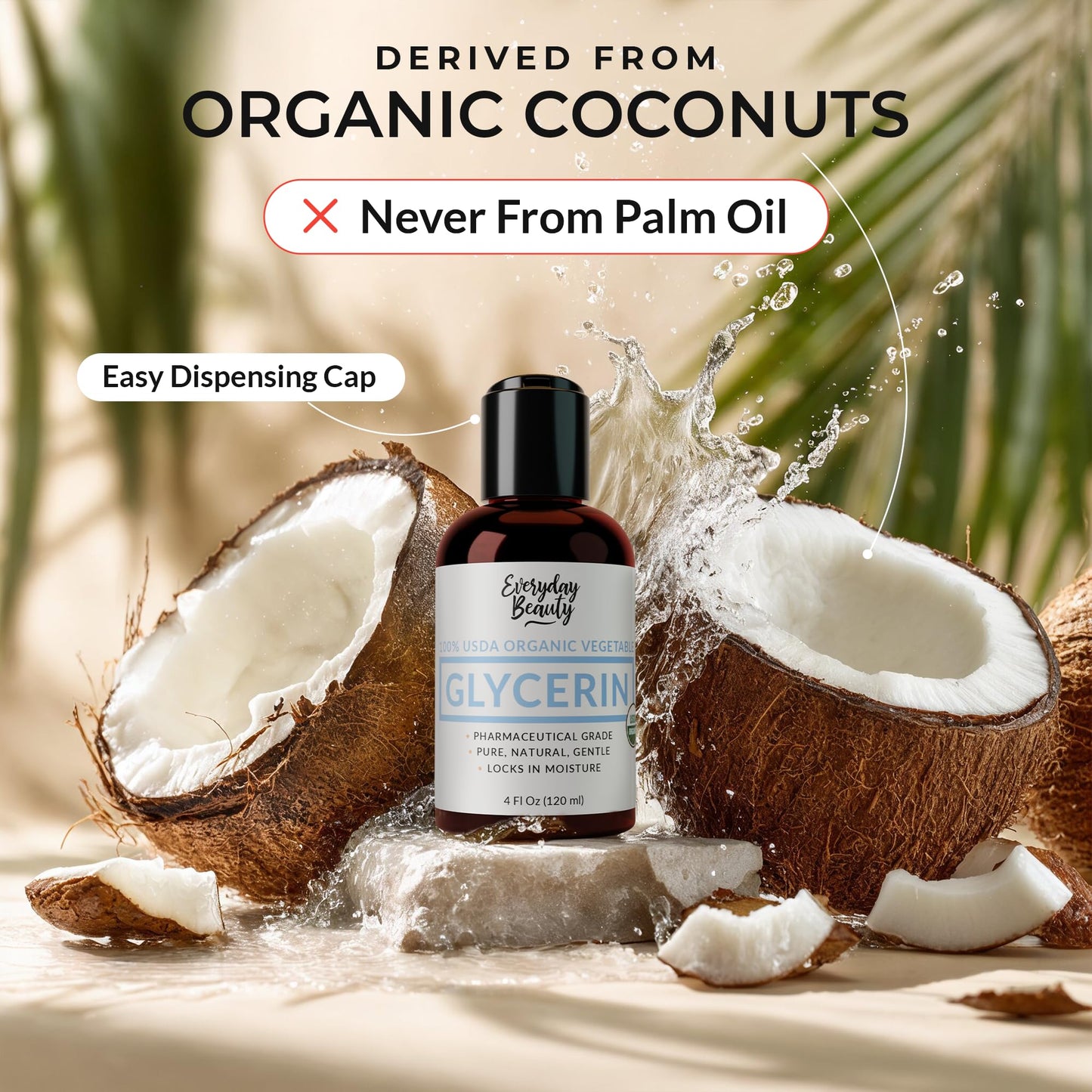 100% Organic Glycerin - For Skin & Hair - Food Grade - USDA Certified - Not From Palm Oil - Perfect Skin and Hair Moisturizer - 4 Fl Oz