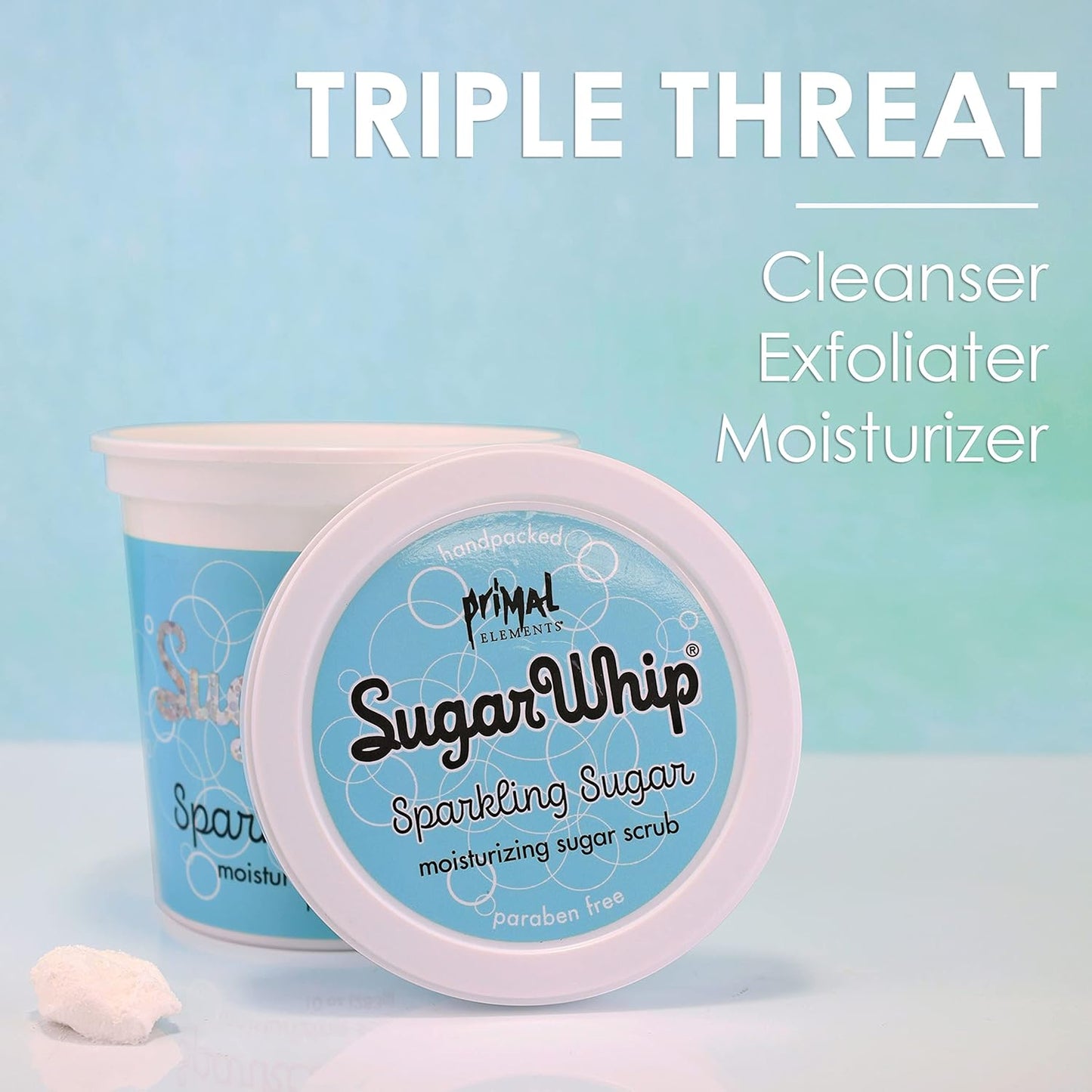 Exfoliating Sugar Scrub - Primal Elements Face & Body Cleanser | Moisturizing Sugar Whip, 10 oz