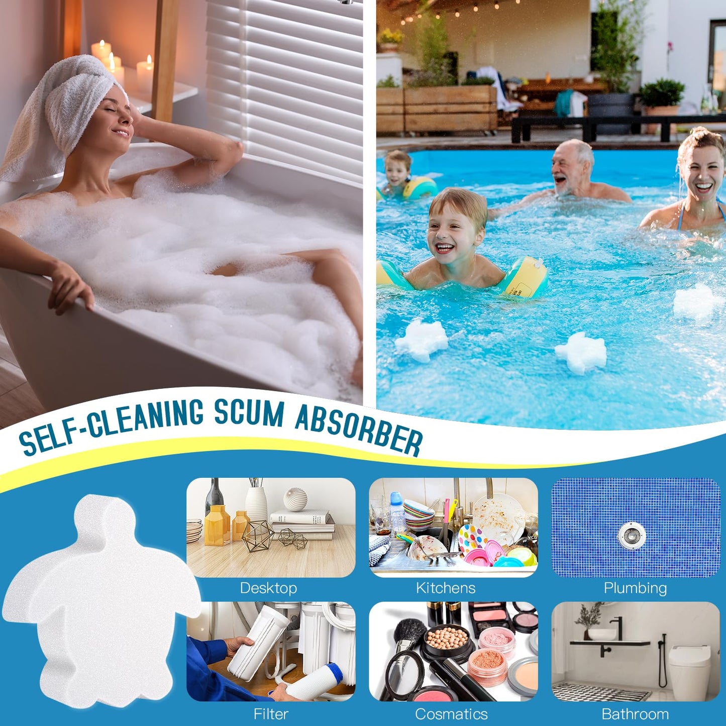 Ukulork 18/24 Pack Pool Oil Absorbing Scum Sponge, Hot Tub Scum Absorber, Hot Tub Accessories for Swimming Pool and Spa