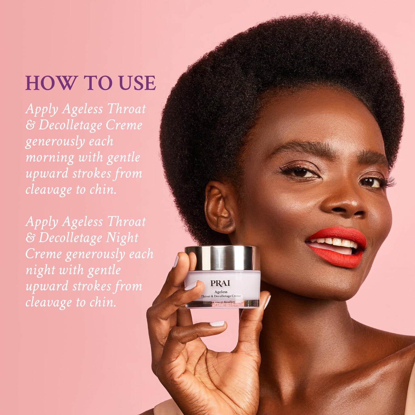 PRAI Beauty Ageless Day and Night Neck Creme Set | 1 Throat & Decolletage Day Creme and 1 Throat & Decolletage Night Creme | Skin Tightening Cream Set for Instantly Ageless Neck | 4.0 Oz Each